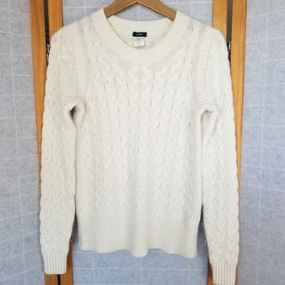 J. Crew Ivory Fisherman's Sweater Wool Angora Blend Honeycomb Cable Size Small